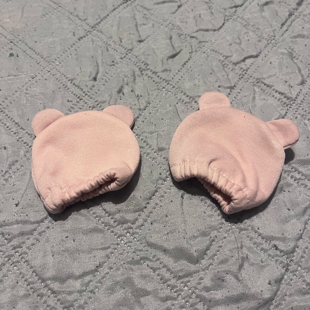 Pink Baby Bear Ear Mittens - Soft Infant Hand Protectors